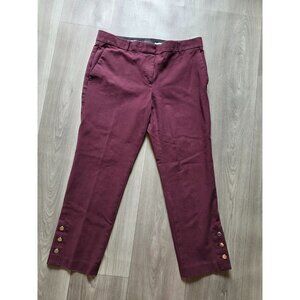 Ann Taylor Womens Burgundy Ankle Pants With Button Accents Size 8